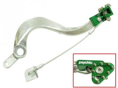 PSYCHIC DŹWIGNIA HAMULCA NOŻNEGO KAWASAKI KXF 450 06-20, KLX 450R 08-19 KOLOR SREBRNY Z ZIELONĄ STOPKĄ