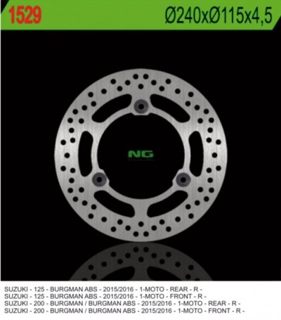 NG TARCZA HAMULCOWA PRZÓD/TYŁ SUZUKI BURGMAN 125/200 15-16 (240X115X4,5) (3OTWORY 10,5MM)
