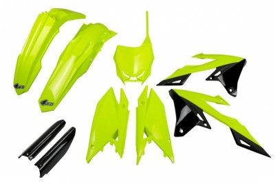 UFO 2024/11 KOMPLET PLASTIKÓW (FULL KIT) Z OSŁONAMI TELESKOPÓW (AMORTYZATORÓW) SUZUKI RMZ 250 19-25, RMZ 450 18-25 KOLOR ŻÓLTY F