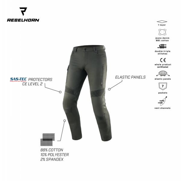 JEANSY MOTOCYKLOWE REBELHORN VANDAL TWILL OLIVE 32/34