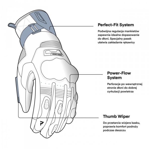 RĘKAWICE MOTOCYKLOWE REBELHORN RANGE BLACK LIGHT GREY M