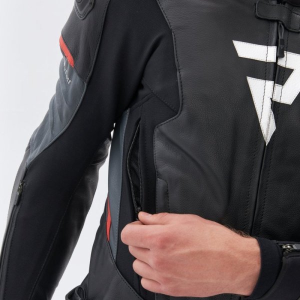 KURTKA MOTOCYKLOWA SKÓRZANA REBELHORN VELOCE BLACK GREY FLUO RED 62
