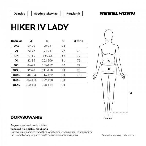 SPODNIE MOTOCYKLOWE TEKSTYLNE DAMSKIE REBELHORN HIKER 4 BLACK (KRÓTKA NOGAWKA) S-WS