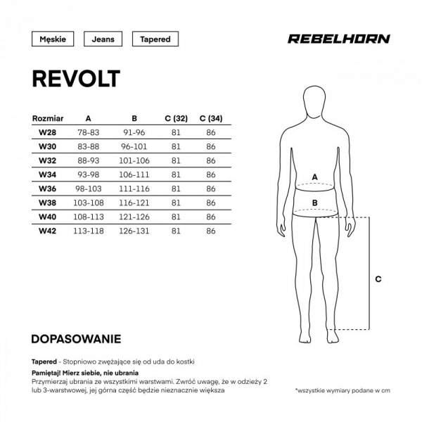 JEANSY MOTOCYKLOWE REBELHORN REVOLT WASHED BLUE MONOLAYER 34/34