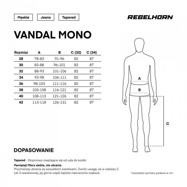 JEANSY MOTOCYKLOWE REBELHORN VANDAL WASHED BLUE MONOLAYER 38/34