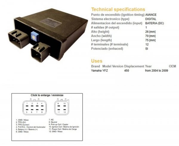 DZE MODUŁ ZAPŁONU CDI YAMAHA YFZ 450 04-09 TUNINNG Z MOŻLIWOŚCIĄ ZMIANY MAP ZAPŁONO OD 1-12