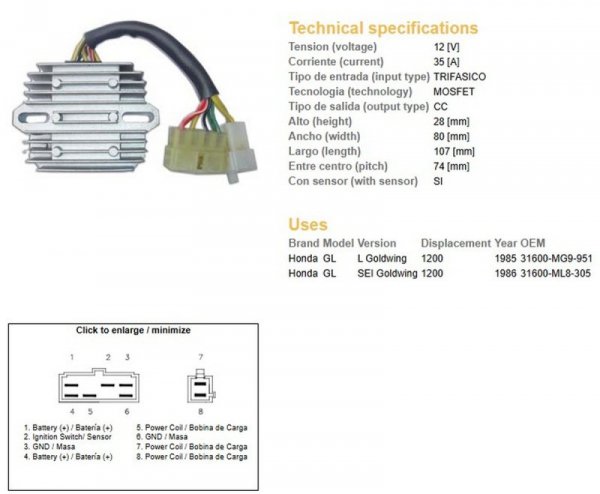 DZE REGULATOR NAPIĘCIA HONDA GL1200 SEI 85-87 (WTRYSKOWY) (31600-MG9-951, 31600-ML8-305) (ESR570)
