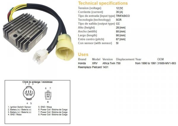 DZE REGULATOR NAPIĘCIA HONDA XRV 750 AFRICA TWIN 90-91 (OEM-31600-MV1-003) (35A)