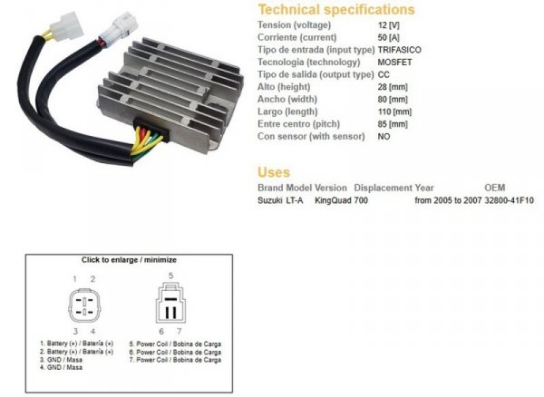 DZE REGULATOR NAPIĘCIA SUZUKI LT-A 700 KING QUAD 05-07 (32800-41F10) MOSFET (50A)