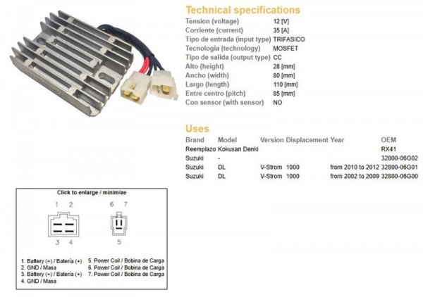 DZE REGULATOR NAPIĘCIA SUZUKI DL 1000 V-STROM 02-12 (35A) (32800-06G01; 32800-06G00) (ESR539)
