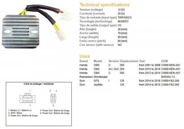 DZE REGULATOR NAPIĘCIA HONDA CMX 250 01-14 (31600-KEN-A51) (SH535C-13) (ESR181)