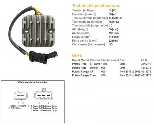 DZE REGULATOR NAPIĘCIA POLARIS RANGER 900 13-15; RZR 900/1000 15 (50A) (4013978) (ESR829)