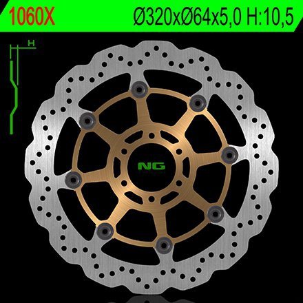 NG TARCZA HAMULCOWA PRZÓD APRILIA CAPONORD 1200 13-17, YAMAHA FZR 1000 87-95, XJR1200/1300 95-99 (320X64X5MM) (6X8,5MM) WAVE PŁY