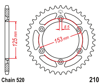 PBR Zębatka Tylna Do Honda XR 250 (90-04) , 44 zęby