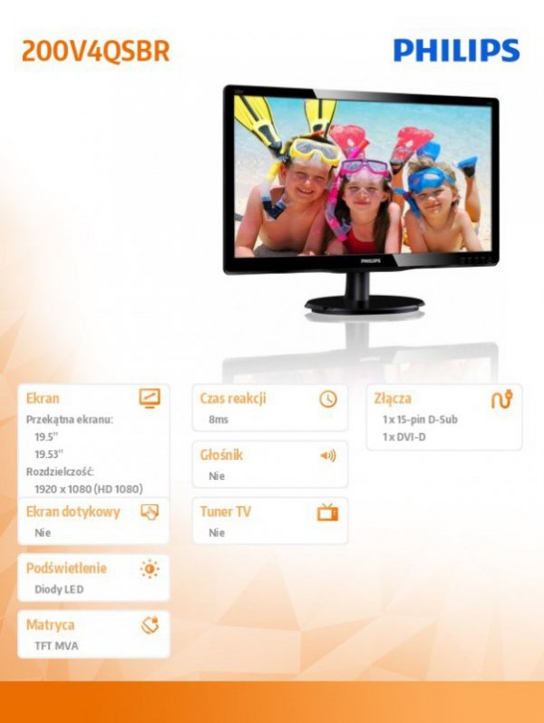 Monitor 19.53 200V4QSBR LED MVA DVI Czarny