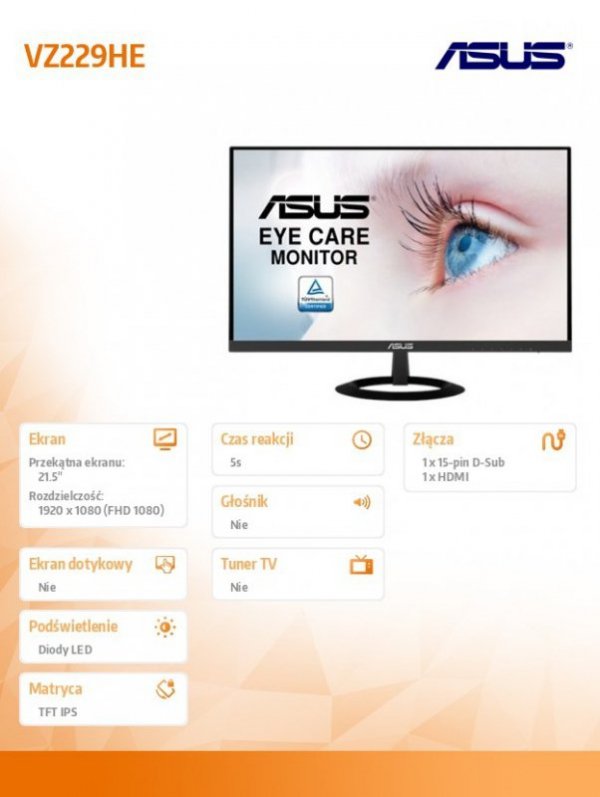 Monitor VZ229HE 21,5 cala IPS FHD HDMI DSUB 72%(NTSC) ULTRA SLIM