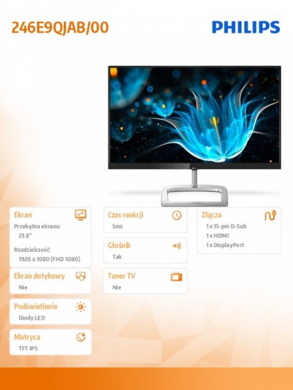 Monitor 23.8 246E9QJAB IPS HDMI DP Głośniki
