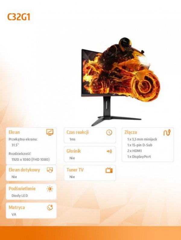 Monitor 31.5 C32G1 VA 144 Hz Curved DP HDMIx2