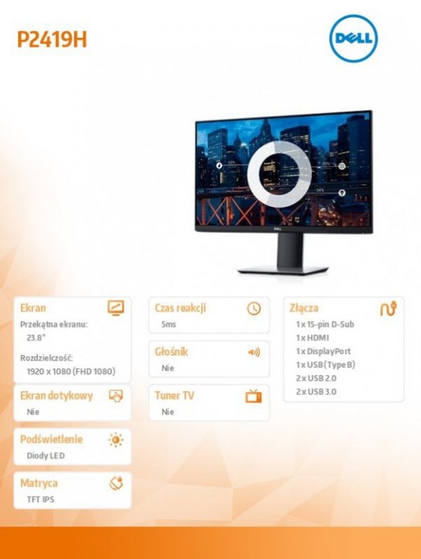 Monitor P2419H 23,8 cali IPS LED  Full HD (1920x1080) /16:9/HDMI/DP/VGA/5xUSB/3Y PPG