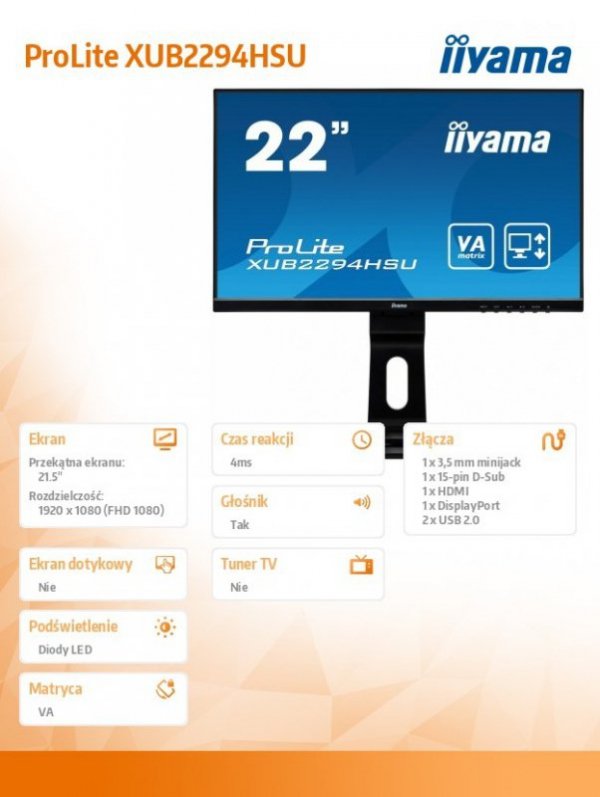 Monitor 21,5 XUB2294HSU- VA,FLHD,HDMI,DP,VGA,USB