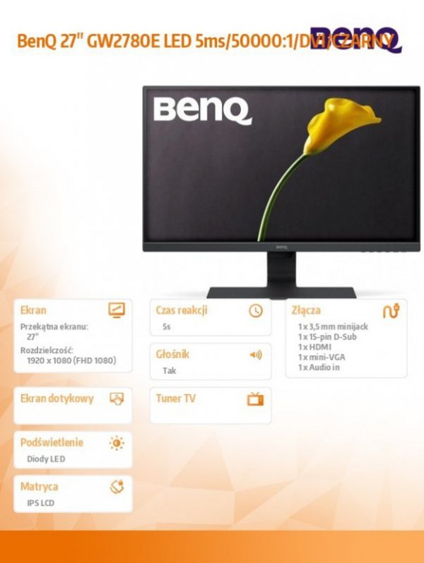 Monitor 27 cali GW2780E  LED 5ms/50000:1/DVI/CZARNY