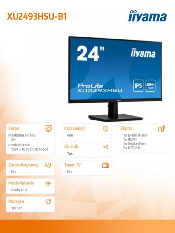 Monitor 24 cale XU2493HSU-B1 IPS.HDMI.DP.2x2W.USB