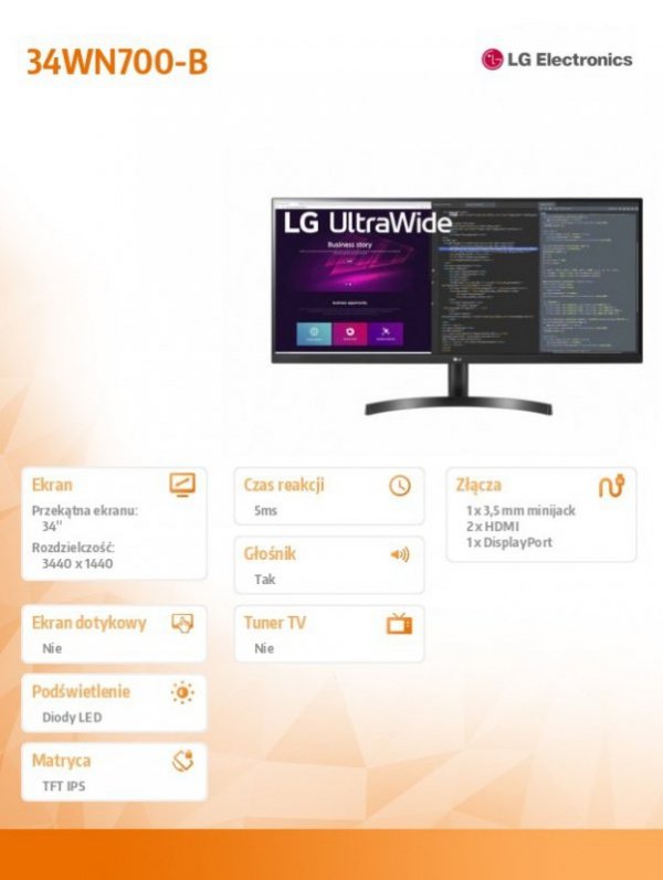 Monitor 34WN700-B IPS Ultra Wide 300cd/m2 3440x1440 21:9