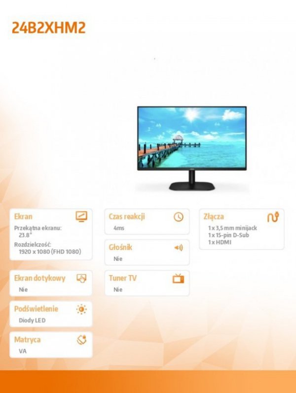 Monitor 23.8 24B2XHM2 VA HDMI