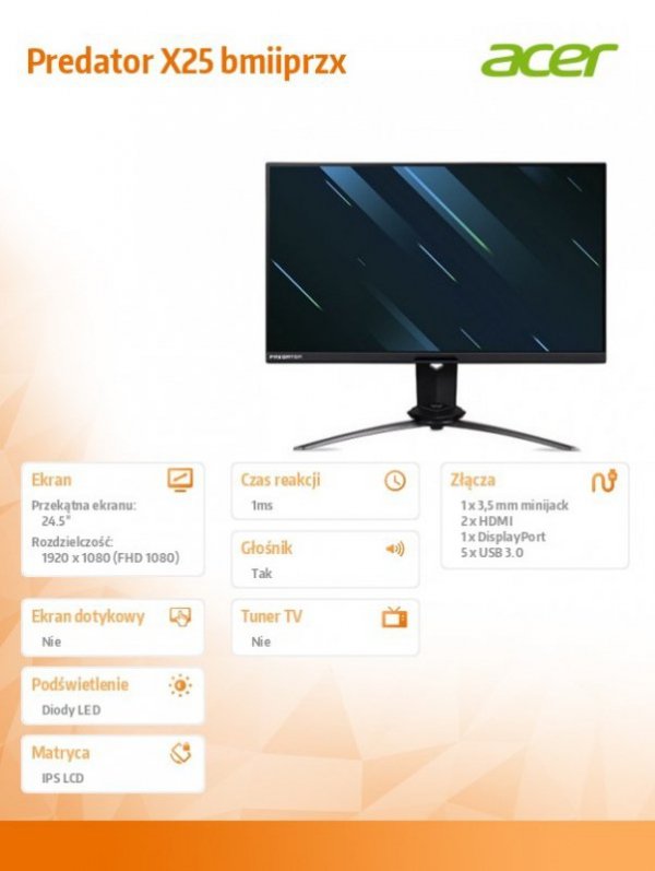 Monitor ACER 25&#039;  Predator X25 IPS, ZeroFrame, 360Hz