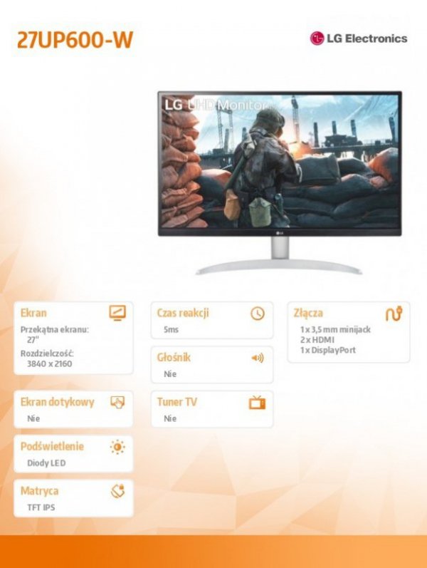 Monitor 27UP600-W 27 cali UHD IPS VESA DisplayHDR 400