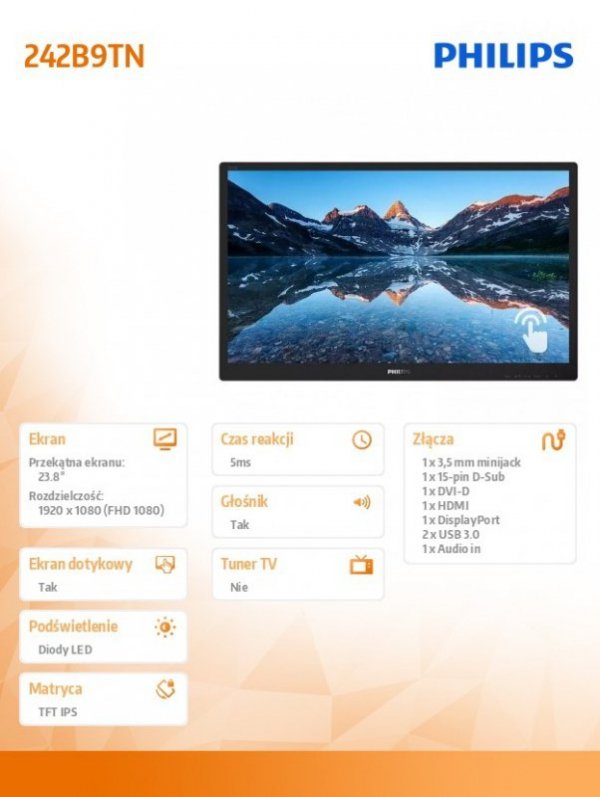 Monitor 23.8 cali 242B9TN IPS Touch DVI HDMI DP