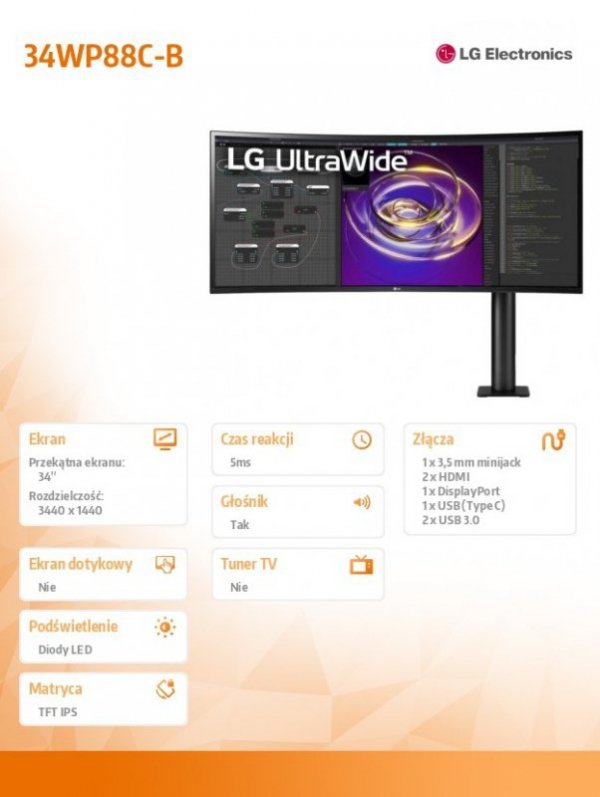 Monitor 34WP88C-B 34 cale QHD UltraWide AMD FreeSync