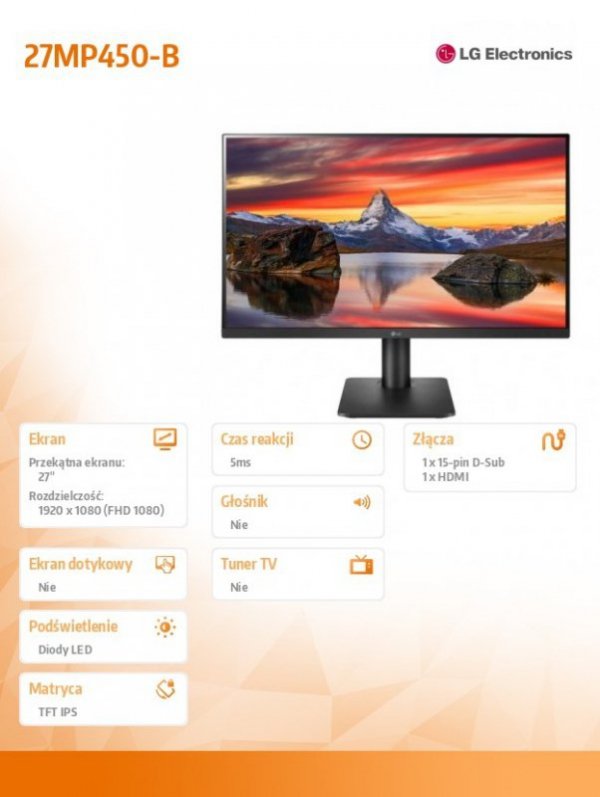 Monitor 27MP450-B 27 cali IPS Full HD 5ms 16:9