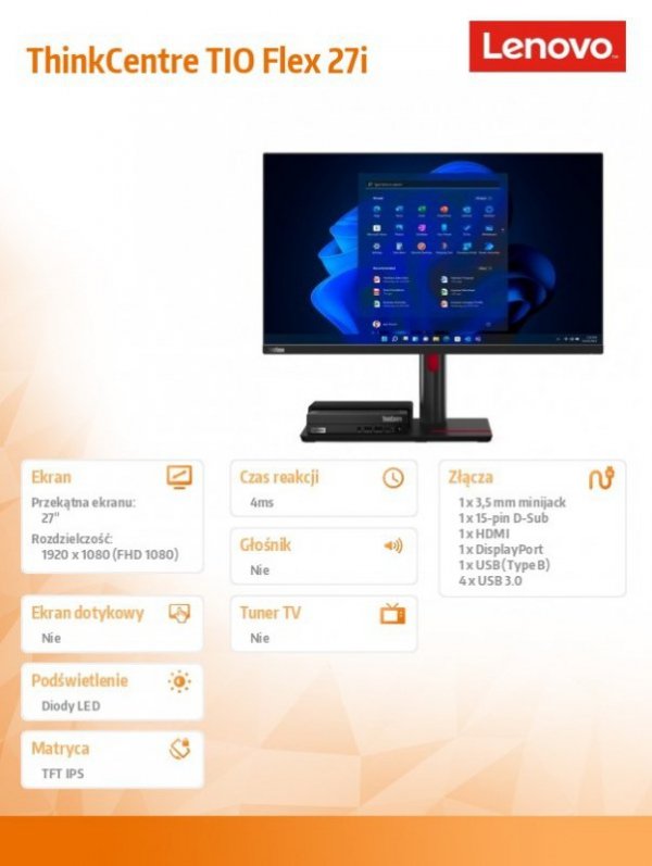 Monitor ThinkCentre 27i Flex Tiny in One  LCD - 27.0 12BKMAT1EU
