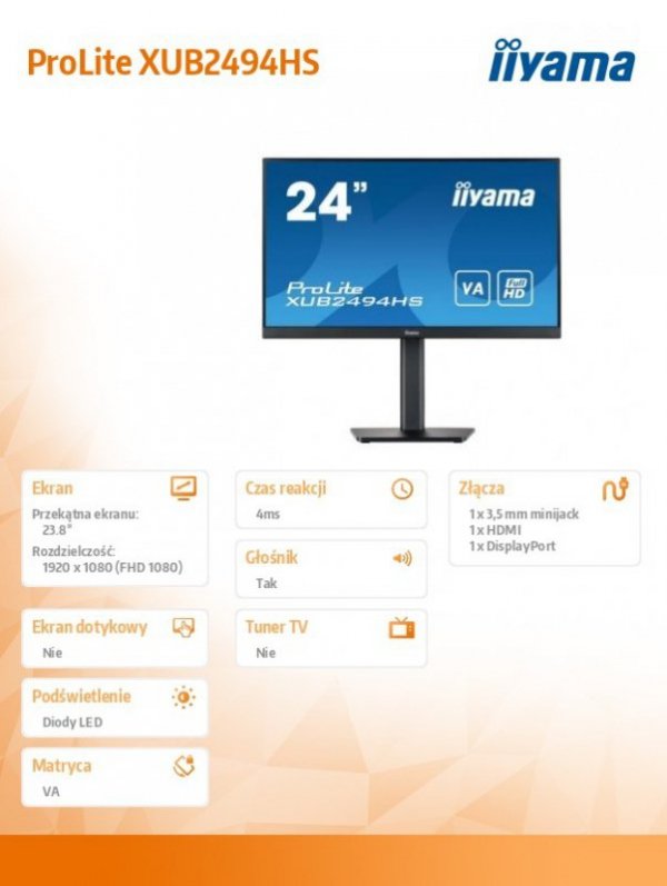Monitor 23.8 cala XUB2494HS-B2 VA,FHD,HDMI,DP,2x2W,HAS,VESA