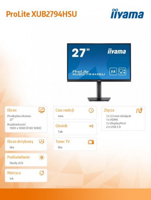 Monitor 27 cali XUB2794HSU-B1 VA,FHD,HDMI,DP,USB3.0,HAS