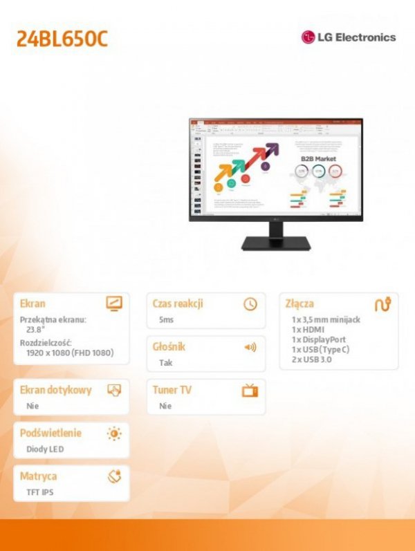 Monitor 23,8 cali 24BL650C-B  FHD IPS USB-C