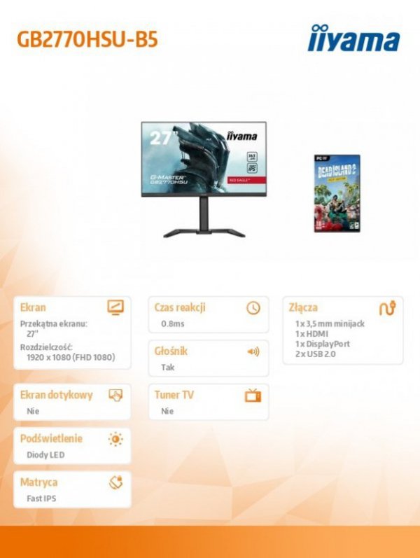 Monitor 27 cali GB2770HSU-B5 +Gra Dead Island 2 PC