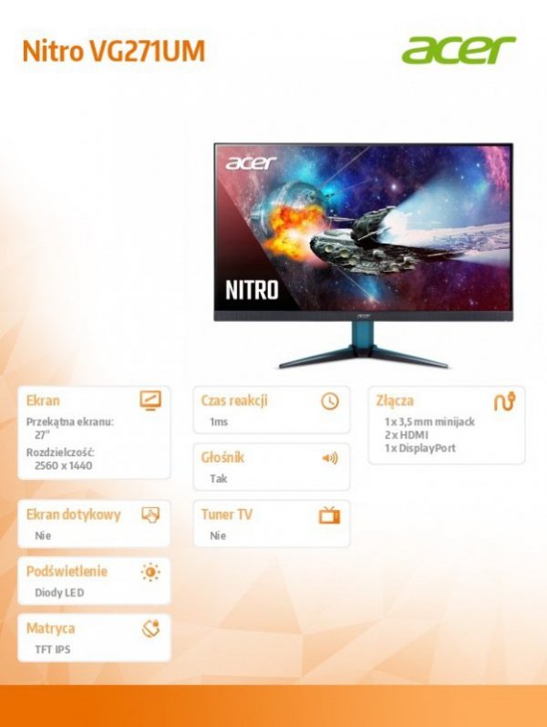 Monitor 27 cali Nitro VG271UMbmiipx WQHD/170Hz/IPS