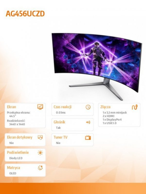 Monitor AG456UCZD 44.5&#039;&#039; Curved OLED 240Hz HDMIx2 DP USB-C HAS Głośniki