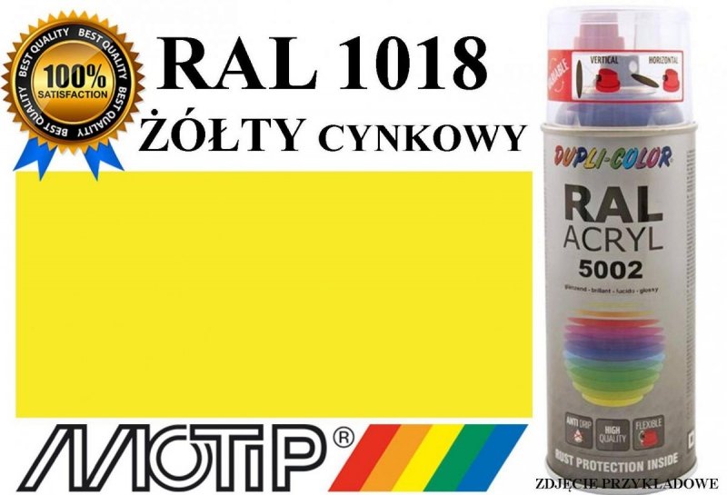 MOTIP lakier farba żółty cynkowy połysk 400 ml akrylowy acryl szybkoschnący RAL 1018 