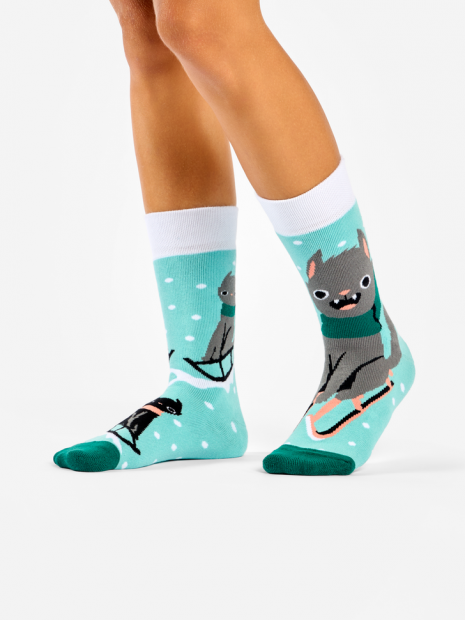 Cat and Sledge - Winter Socks - Good Mood