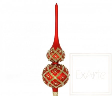 Christbaumschmuck Spitze 33cm – Goldenes Netz auf Rot
