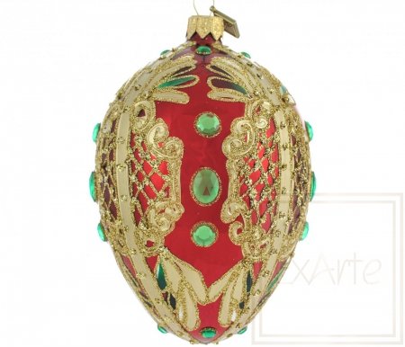 Christmas ornament egg 13cm - Emeralds on red