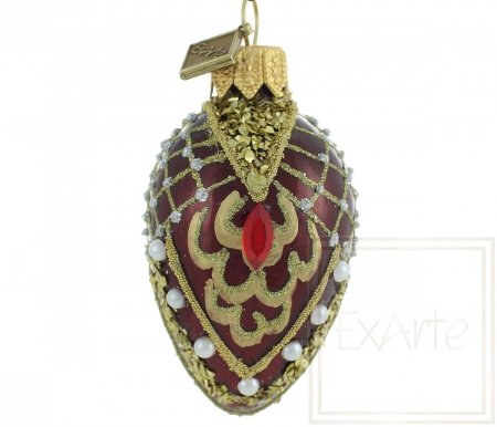Christmas ornament egg 7 cm - Ruby and pearls
