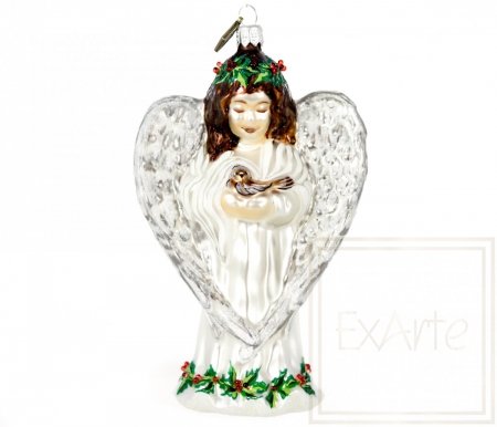 Bombka świąteczna Aniołek z ptaszkiem - 14 cm