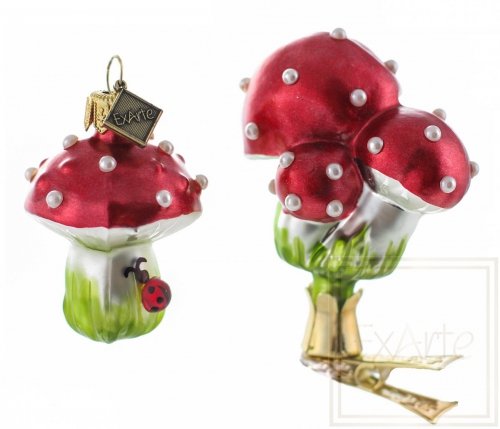 Christmas bauble toadstools 7cm, 2 pieces - With a ladybug