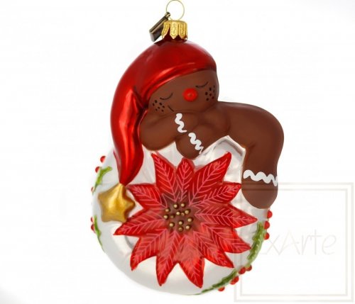 Christmas bauble gingerbread stickman 14cm - With poinsettia
