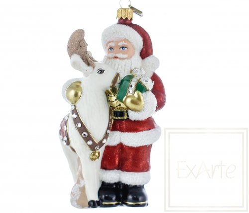 Christmas bauble santa with a reindeer - 15 cm