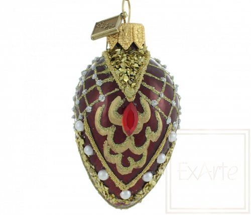 Christmas ornament egg 7 cm - Ruby and pearls